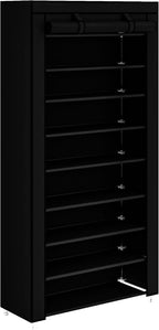 Calmootey 9 Tier Shoe Rack Organizer,Portable Shoe Shelf with Nonwoven Fabric Cover for Closet Hallway,Bedroom,Entryway,31.50x11.81x62.99inches,Black