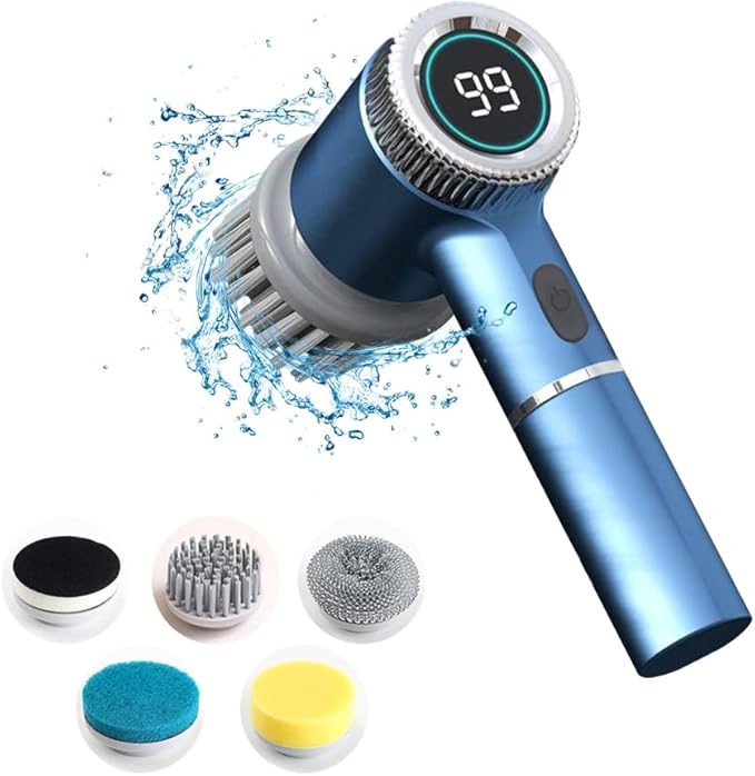 DONGKER Electric Spin Scrubber,3 Speeds Adjustment Handheld Electric Scrubber with 5 Replaceable Brush Heads for Floor Tub Tile Kitchen Car