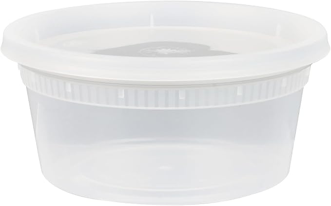 Asporto 12 Ounce To Go Boxes, 100 Microwavable Round Soup Containers - Clear Plastic Lids Included, Do Not Contain BPA, Clear Plastic Soup Containers, Disposable - Restaurantware