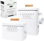 KOANEssentials Farmhouse Metal Laundry Pods Container with Dryer Sheet Holder for Laundry Room Organization and Storage, Farmhouse Decor, Eco Frendly,Holds 200 Laundry Pods and 300 Dryer Sheets