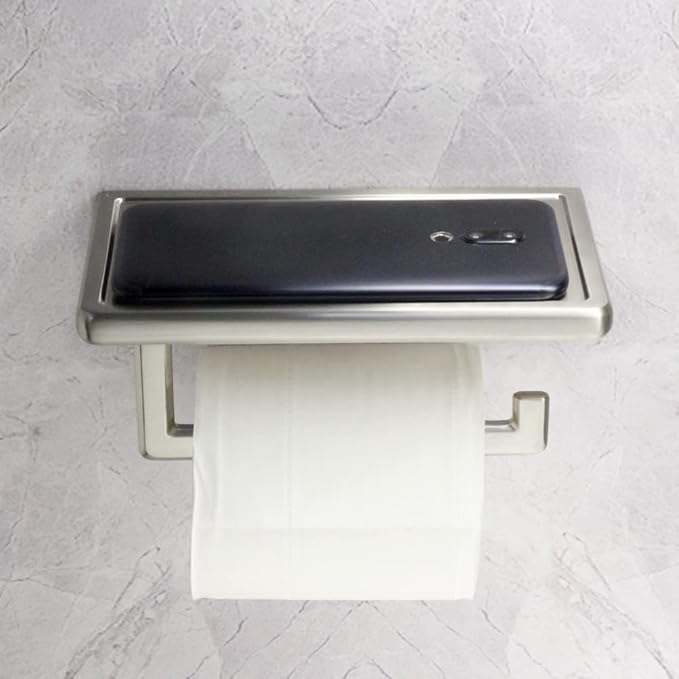 Toilet Paper Holder for Bathroom Solid ZINC Alloy Material and Superior Hotel Style Tissue Roll Holder with Cell Phone Storage Nickel Finish D500091BN