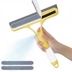 Pro 3 in 1 Window Cleaning Scraper, with 2 Replaceable Cleaning Cotton Strips 3 in 1 Spray Squeegee, Window Squeegee, Suitable for Cleaning Bathroom Glass, Mirrors, Car Windows (Yellow)