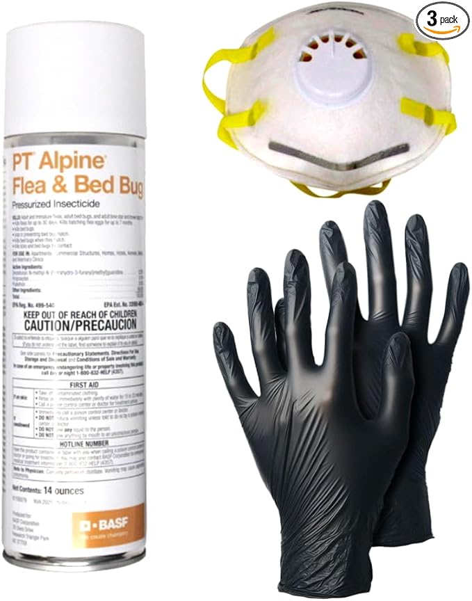 DIY Pest Control PPE Kit and PT Alpine Flea and Bed Bug Spray, 14oz Aerosol Can