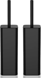 DOWRY Toilet Bowl Brush and Holder for Bathroom, Deep Cleaning Toilet Brush and Holder Set with Long Handle, Hidden Toilet Bowl Brush with Replaceable Head,Modern Decor Black Square 2PCS