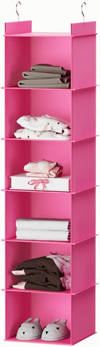YOUDENOVA Hanging Closet Organizer, 6-Shelf Closet Hanging Shelves, Pink