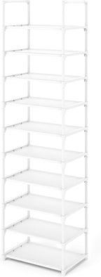Kitsure Shoe Rack - 10-Tier Shoe Organizer with Detachable Fabric Shelves & Metal Frame, Tall Shoe Rack for Closet, Entrance, Living Room, 16.9" Wide - 10 Tier, White
