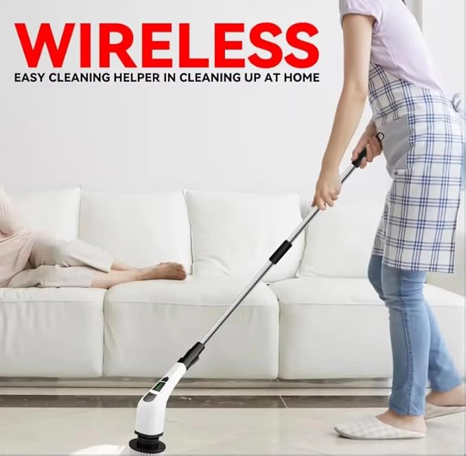 Electric Spin Scrubber, Cordless Cleaning Brush with 2 Speeds, Power Scrubber with 7 Replaceable Brush Heads and Extension Handle, Power Cleaning Brush for Floor Tile,Bathroom,Shower Bathtub,Glass,Car