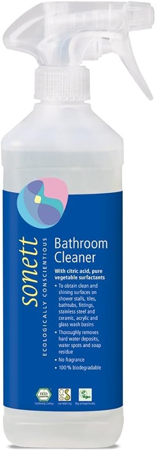 Sonett Organic Bathroom & Shower Cleaner Spray Removes lime scale deposits in hard-to-reach places and cleans fittings, stainless steel, floor tiles and shower walls (17 fl. oz. Pack of 6)