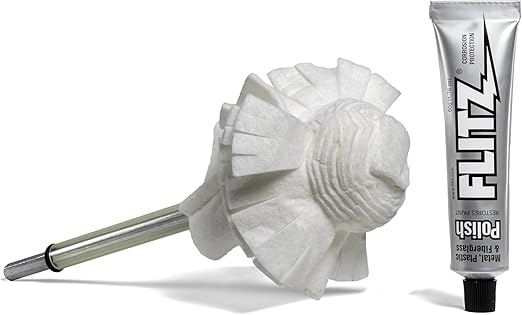 Flitz Buff Ball w/ 1.76oz Metal Polish Paste - 2in Drill Buffer Polisher Attachment for Any 3/8in Drill - Self-Cooling, Washable Polishing Ball to Buff, Shine, & Protect All Metals, Plastics (1 Pack)