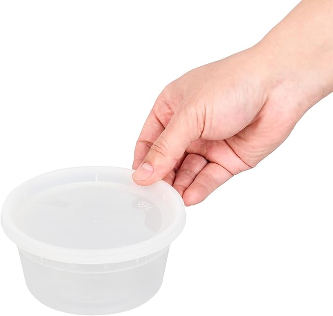 Asporto 12 Ounce To Go Boxes, 100 Microwavable Round Soup Containers - Clear Plastic Lids Included, Do Not Contain BPA, Clear Plastic Soup Containers, Disposable - Restaurantware