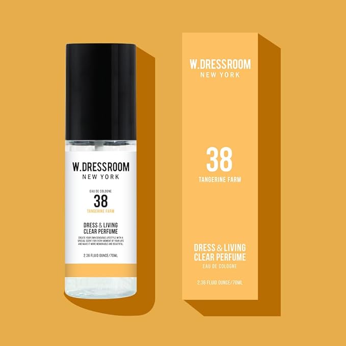 W.Dressroom No.38 Tangerine Farm Living Clear Perfume, Body Mist & Fabric Spray Deodorizer, Alcohol-Free Water-Based, Odor Neutralizer for Clothes, Bedding & Room, Travel Size 2.36 oz