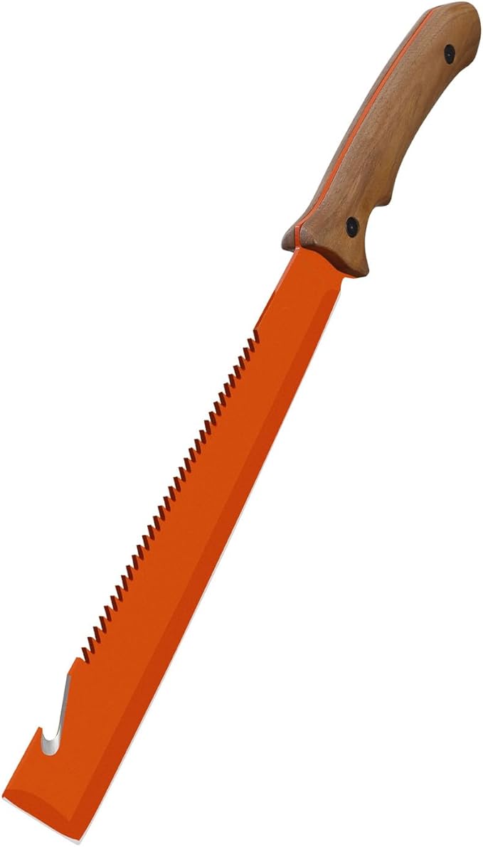19" Heavy Duty Machete with Saw Orange, Professional Grade All-Purpose Machete for Cutting Trees, Yard Work, Land Clearing, Brush Clearing and Camping