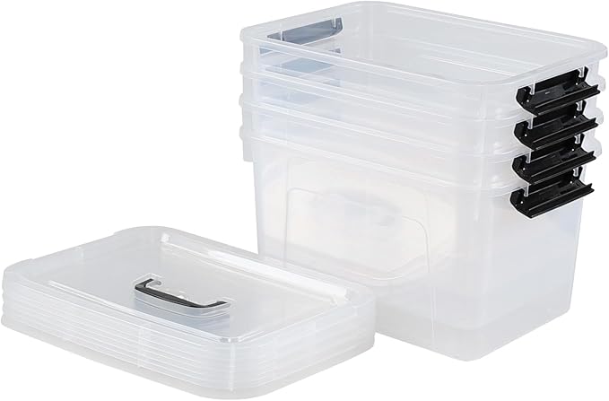 Anbers Plastic Lidded Storage Bins, 4 Packs Latching Storage Container Box (10.5 Qt)