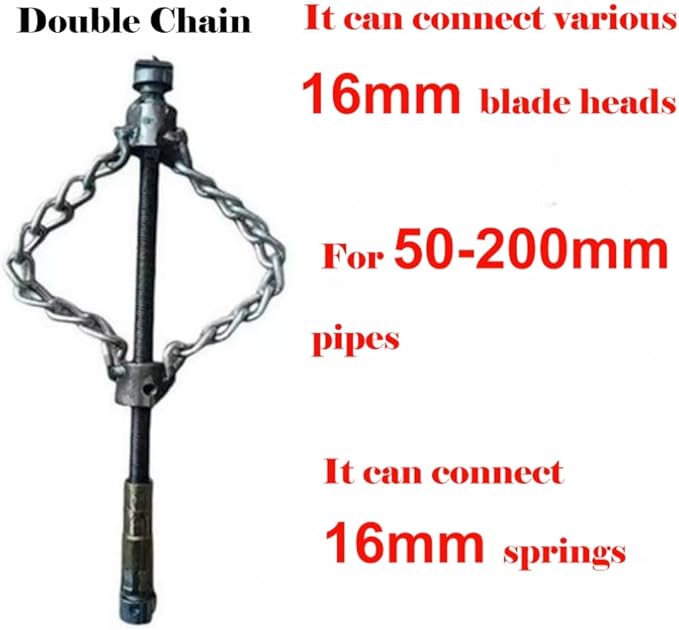 Flex‑Shaft Sewer Descaling Chain, Cable Sewers Dredge Flex for 16mm Spring, Push-Type Rotary Oil Pollution in Pipeline Blocks Drilling Tools (2Pcs)