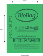 13 Gallon Tall Kitchen Compostable Trash Bags by BioBag, 48 Count, BPI Certified, Meets ASTM D6400 Standards, Made in USA, Food Scrap Bin Liners