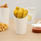 Restaurantware Bio Tek 16 Ounce French Fry Containers 100 Disposable Charcuterie Cups - Incline Design Round White Paper French Fry Cups Stackable For Waffles Chips or Popcorn