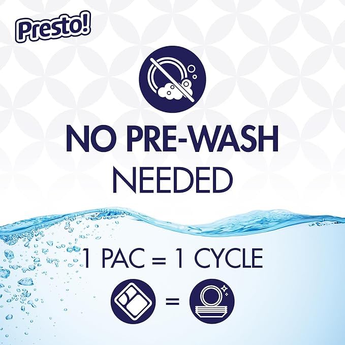 Amazon Brand - Presto! Triple Action Dishwasher Pacs, Anti-spotting, Fresh Scent, No Phosphates or Chlorine, 70 Count