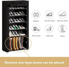 Calmootey 7 Tier Shoe Rack Organizer,Portable Shoe Shelf with Nonwoven Fabric Cover for Closet Hallway,Bedroom,Entryway,Black