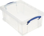 Really Useful Box Stackable 9 Liter Plastic Storage Container Bin with Snap Lid and Built-In Clip Lock Handles for Home & Office Organization (4 Pack)