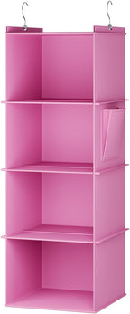 YOUDENOVA Hanging Closet Organizer, 4-Shelf Closet Hanging Storage Shelves, Light Pink