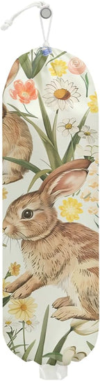 Rabbit Bunny Plastic Bag Holder, Wall Mount Grocery Bag Holder, Plastic Storage bag, Pull Rope Free Adjustment, Plastic Bag Holders for Grocery Bags, Plastic Bag Dispenser for Home Kitchen Pantry