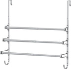 CANYAVE Over The Door Towel Rack, Extendable Triple Towel Storage Holder with Hooks, 24.02 Inches Towel Bar Hanger Towel Racks for Bathroom (Silver)