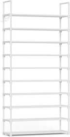 Kitsure Shoe Rack for Closet - 10-Tier Shoe Organizer with Hook Rack, Large-Capacity & Space-Saving Shoe Shelf for Entryway, Bedroom, Living Room,32.2" x 11.8" x 68.5", White