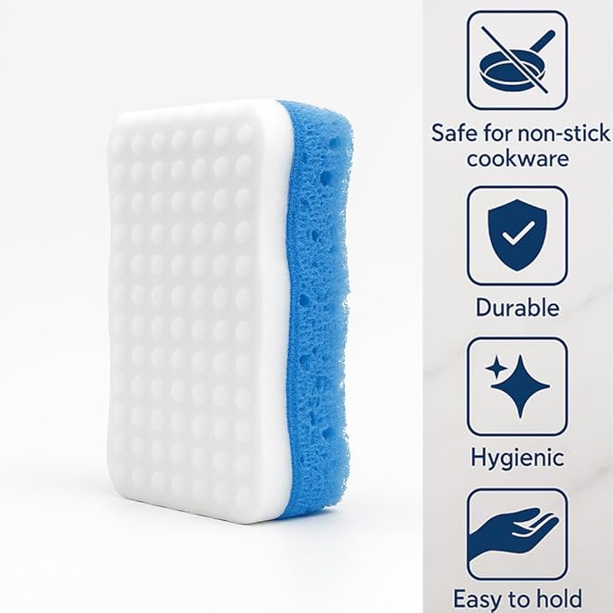 Ampang Wave-Shaped Scrub Sponges for Kitchen Cleaning - Nano Sponge & High-Foam Seaweed Cotton, Non-Scratch, Dishwasher Safe, Ideal for Washing Dishes & Daily Household Tasks (5, Blue)