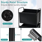 125L Vertical Laundry Hamper with Wheels, 3 Section Large Rolling Laundry Sorter with Detachable Inners, Metal Clothes Hamper Laundry Baskets Organizer for Bathroom, Bedroom, Dorm (Black)
