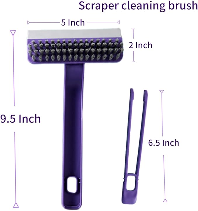 Oiyaku Multi-Purpose Cleaning Brush Stiff-Bristle Kitchen Cleaning Brush with Squeegee, Debris Picker and Scraper, Suitable for Bathroom, Floor and Window, Sink, Bathtub and Tile Grout Cleaning Tools