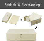 iwill CREATE PRO Folding Under Bed Shoes Storage Organiser Bins with Lid, Underbed Clothes Organizer Basket, Garment Storage Boxes, Beige