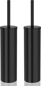 DOWRY Toilet Bowl Brush and Holder for Bathroom, Deep Cleaning Toilet Brush and Holder Set with Long Handle, Hidden Toilet Bowl Brush with Replaceable Head,Modern Decor Black Round 2PCS