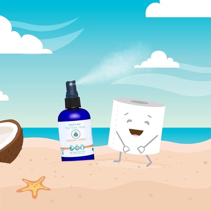PRISTINE Toilet Paper Spray - As Seen on Shark Tank, More Natural Personal Cleansing Wipes & Flushable Wet Wipes Alternative, Spray Toilet Paper to Create Flushable Wipe, Coconut Amber, 4 fl oz