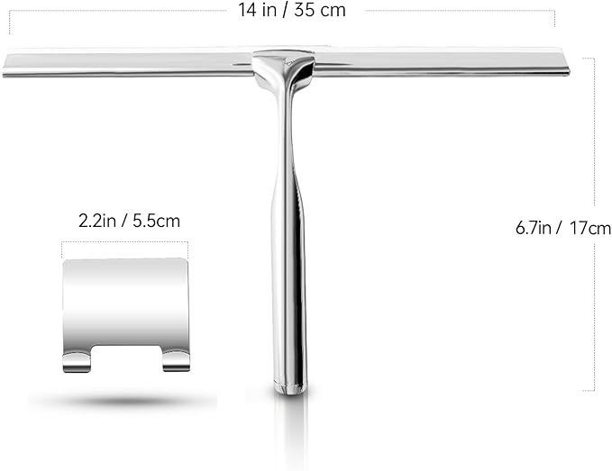 Shower Squeegees Stainless Steel with Self Adhesive Hook Window Squeegees for Shower Doors Bathroom Mirror Wiper, Window Glass Cleaning