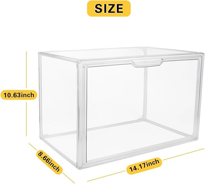 Clear Stackable Plastic Storage Bins with Magnetic Lid, Dustproof Book & Cosmetic Display Cases, Large Figures Collectibles Showcase, Shoe Box, Protection Organizer (L, Count, 1)