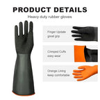 North Tower Heavy Duty Rubber Gloves, Industrial Gloves Waterproof Reusable Protective Work for Cleaning, Dishwashing, Upgraded with Non-Slip Design, Black(22in,1pair)