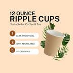 Ripple Paper Cups 12 oz 200 Pack for Coffee & Tea Made in USA | Bulk 200 Count for Home, Office, Restaurants & Coffee Shops | Recyclable, Insulated, & Disposable 12 Ounce To-Go Cups for Hot Beverages