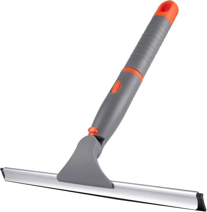 ITTAHO 10" Swivel Window Cleaning Squeegee, All-Purpose Anti-Slip Window Squeegee with 2 Blades, Window Cleaner Tool Bathroom Squeegee for Shower Doors, Tile Shower Walls，Mirrors,Car Windshields