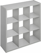 Furinno Simple Cube Storage Organizer, 9-Cube Display Shelf, Open Back Shelving Unit, Storage Shelves, Extra Thick Frame, for Organization and Storage, Living Room, Home Office, Light Grey