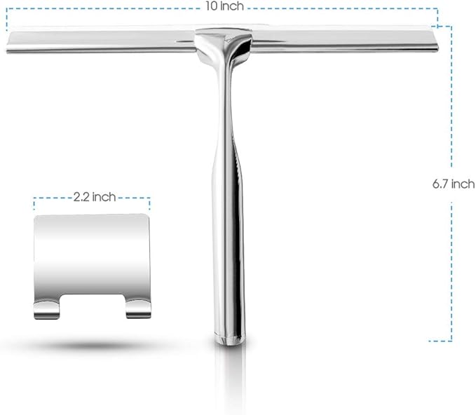 Shower Squeegees Stainless Steel with Self Adhesive Hook Window Squeegees for Shower Doors Bathroom Mirror Wiper, Window Glass Cleaning