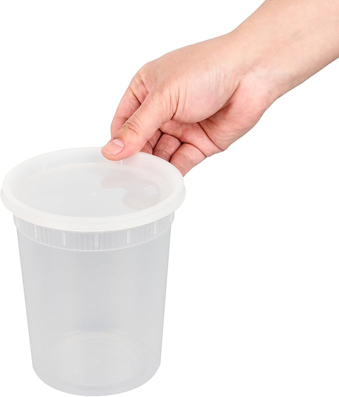Restaurantware-Asporto 32 Ounce To Go Boxes, 100 Microwavable Round Soup Containers - Clear Plastic Lids Included, Do Not Contain BPA, Clear Plastic Soup Containers, Disposable