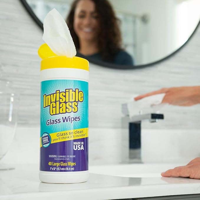 Invisible Glass 90160-6PK Glass Cleaning Wipes, Pre-Moistened, Streak-Free and Lint-Free, Safe for Windows, Mirrors, Windshields, and Tinted Glass, 40 Count (Pack of 6)