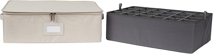Covermates Keepsakes - Adjustable Zip-Top Storage Box - Configurable FlexGrid Compartments - Heavy Duty Polyester- Reinforced Handles - Stackable Design - Indoor Storage, Beige Heather