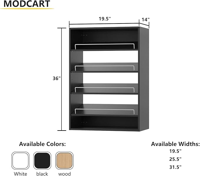 MODCART Shoe Shelf Short Tower Closet Unit, Modular Closet System, Wood Closet System Organizer with Storage for Walk In Closets, Clothing Rack for Hanging Clothes, Bedroom, Black, 19.5"W