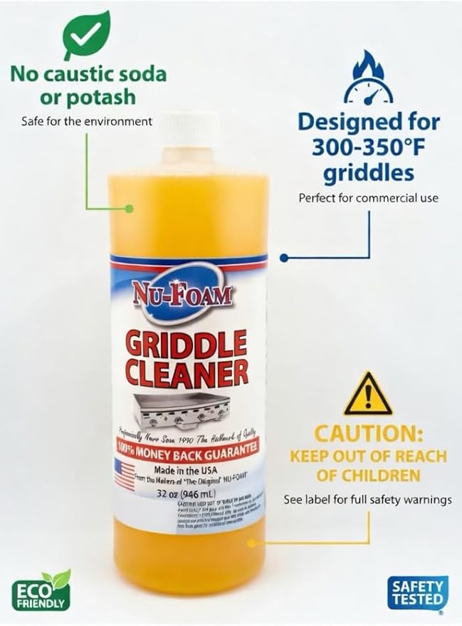 Nu-Foam Griddle Cleaner, Professional Flat Top Cleaning Liquid, 32 oz, for Commercial Griddles (4)