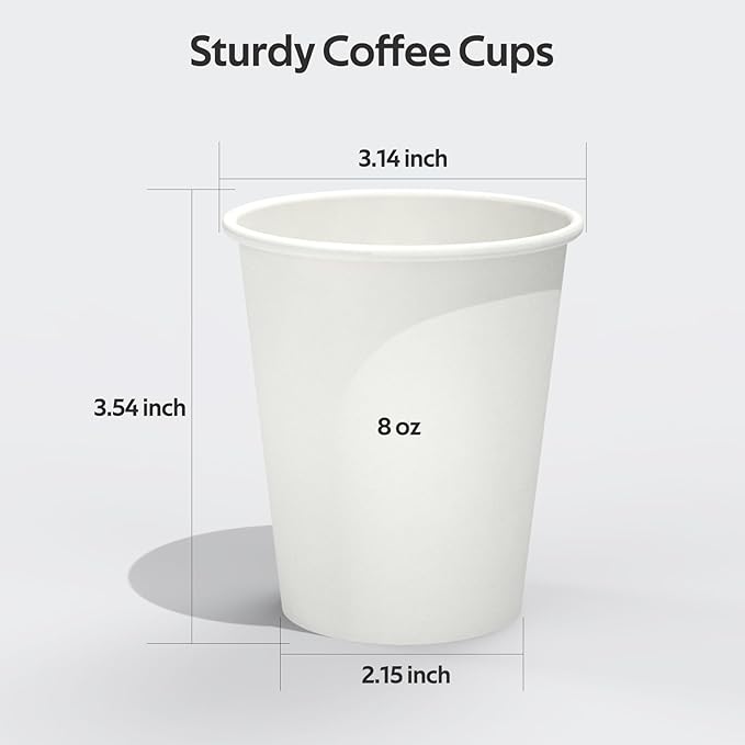100 Count 8 oz Coffee Cups, Leak-Free Food Safe Paper Cups 8 oz, Disposable 8oz White Paper Cups for Cold and Hot Drinks