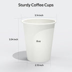 100 Count 8 oz Coffee Cups, Leak-Free Food Safe Paper Cups 8 oz, Disposable 8oz White Paper Cups for Cold and Hot Drinks