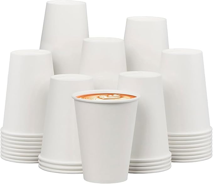 100 Pack of 12 oz Disposable White Paper Coffee Cups - Suitable for Party, Picnic, Travel and Events