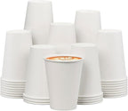 100 Pack of 12 oz Disposable White Paper Coffee Cups - Suitable for Party, Picnic, Travel and Events
