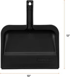 Superio Clip-On Dustpan with Rubber Lip - 10-inch Wide Durable Plastic Dust Pan with Comfort Grip Handle, (Clip-on Dustpan with Rubber Lip, Black) (Black)